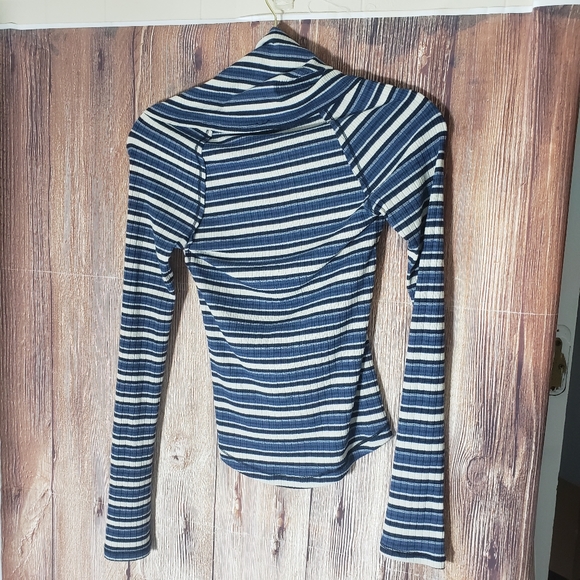 #40 Free People Cape Cold  Stripe Button Turtleneck - Picture 10 of 11